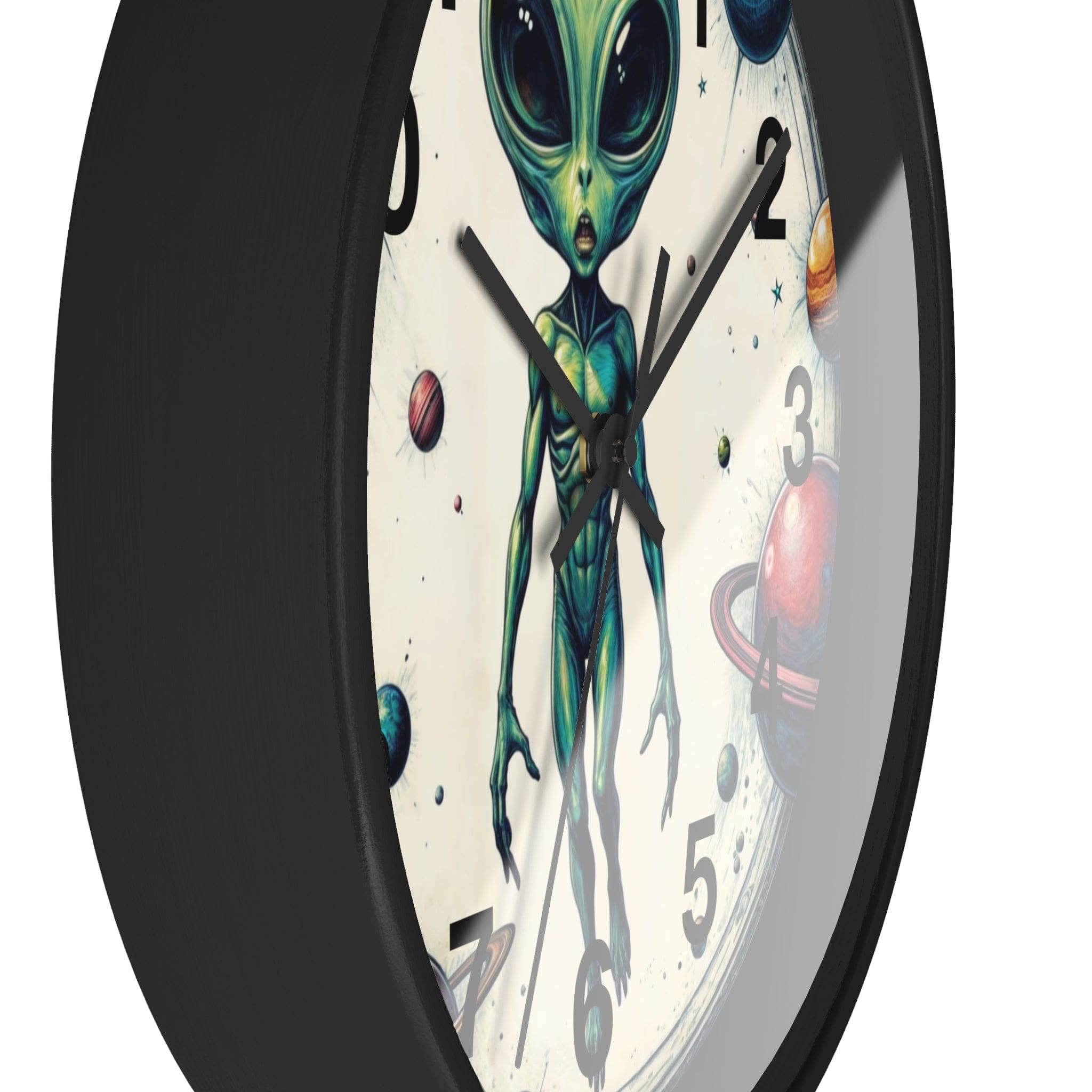 Printify Home Decor Black Base / Black / 10" Lost in Space Alien O'clock - Wall Clock, Whimsical Timepiece, Fun Alien Clock