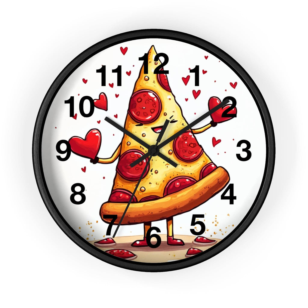 Printify Home Decor Black Base / Black / 10" Love at First Bite Pizza O'clock - Wall Clock, Whimsical Timepiece, Fun Foodie Clock