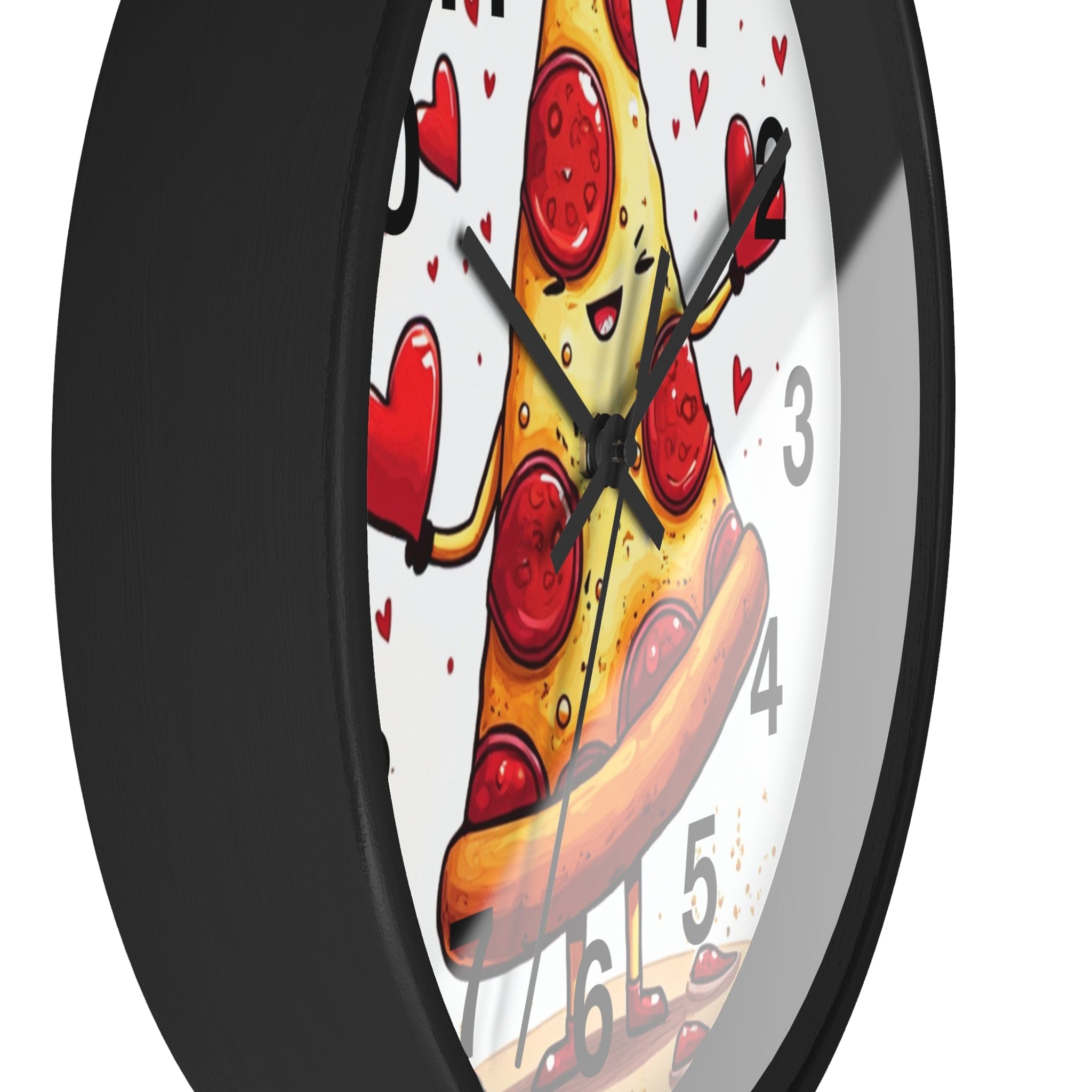 Printify Home Decor Black Base / Black / 10" Love at First Bite Pizza O'clock - Wall Clock, Whimsical Timepiece, Fun Foodie Clock