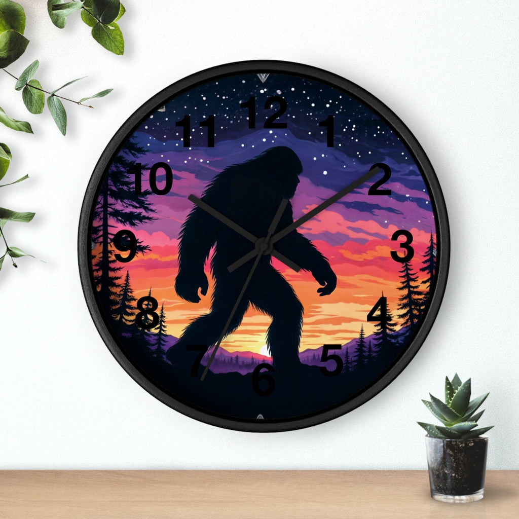 Printify Home Decor Black Base / Black / 10" Mythical & Mysterious Bigfoot O'clock - Wall Clock, Whimsical Timepiece, Fun Yeti Clock
