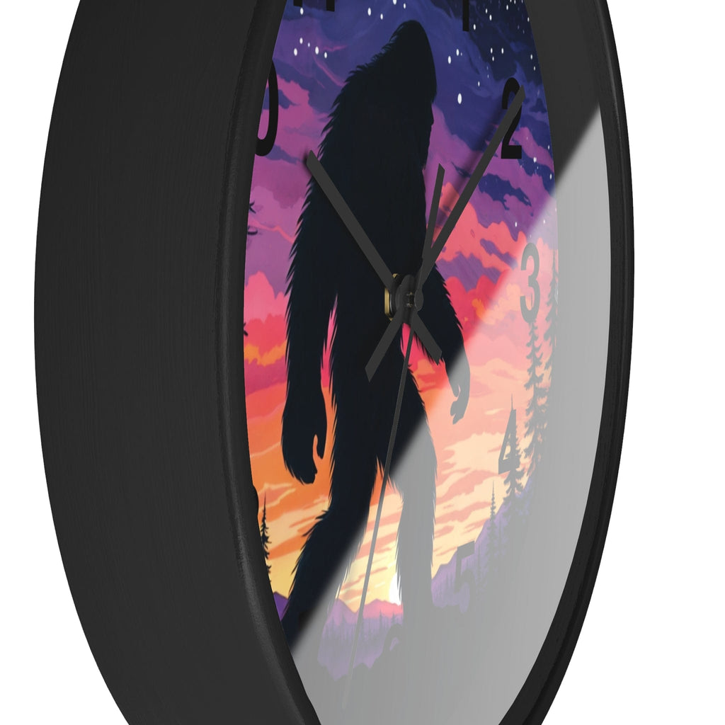 Printify Home Decor Black Base / Black / 10" Mythical & Mysterious Bigfoot O'clock - Wall Clock, Whimsical Timepiece, Fun Yeti Clock