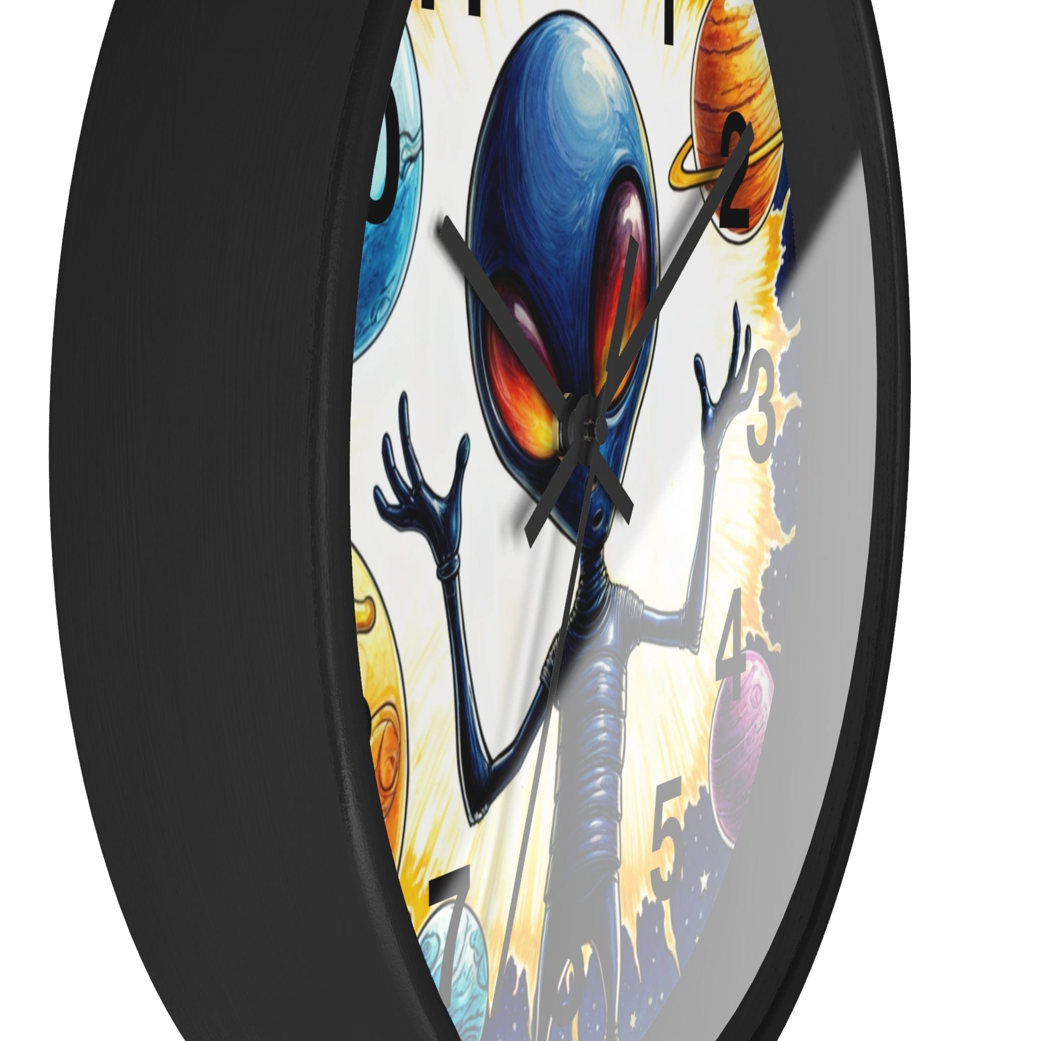 Printify Home Decor Black Base / Black / 10" Out of This World Alien O'clock - Wall Clock, Whimsical Timepiece, Fun Alien Clock