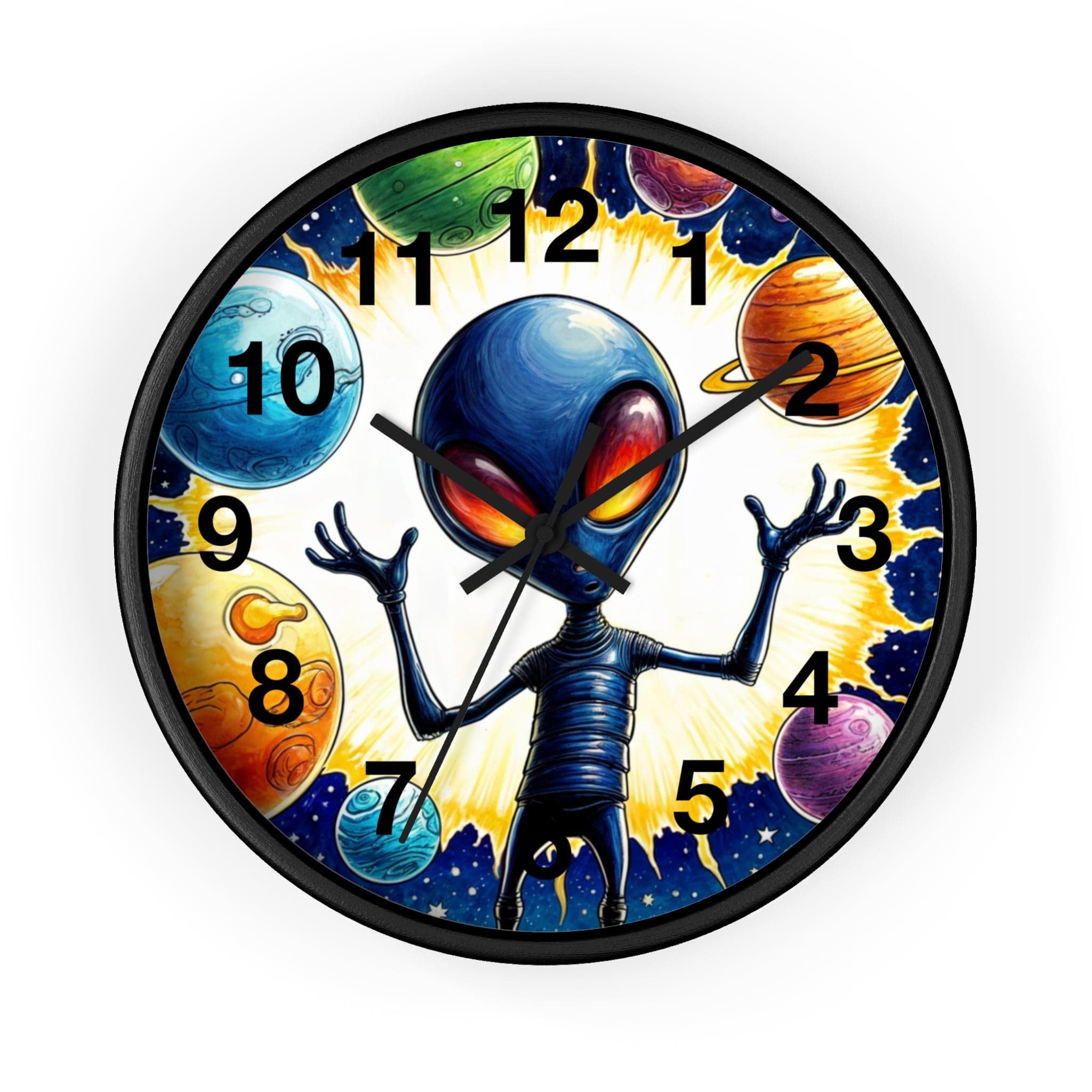Printify Home Decor Black Base / Black / 10" Out of This World Alien O'clock - Wall Clock, Whimsical Timepiece, Fun Alien Clock