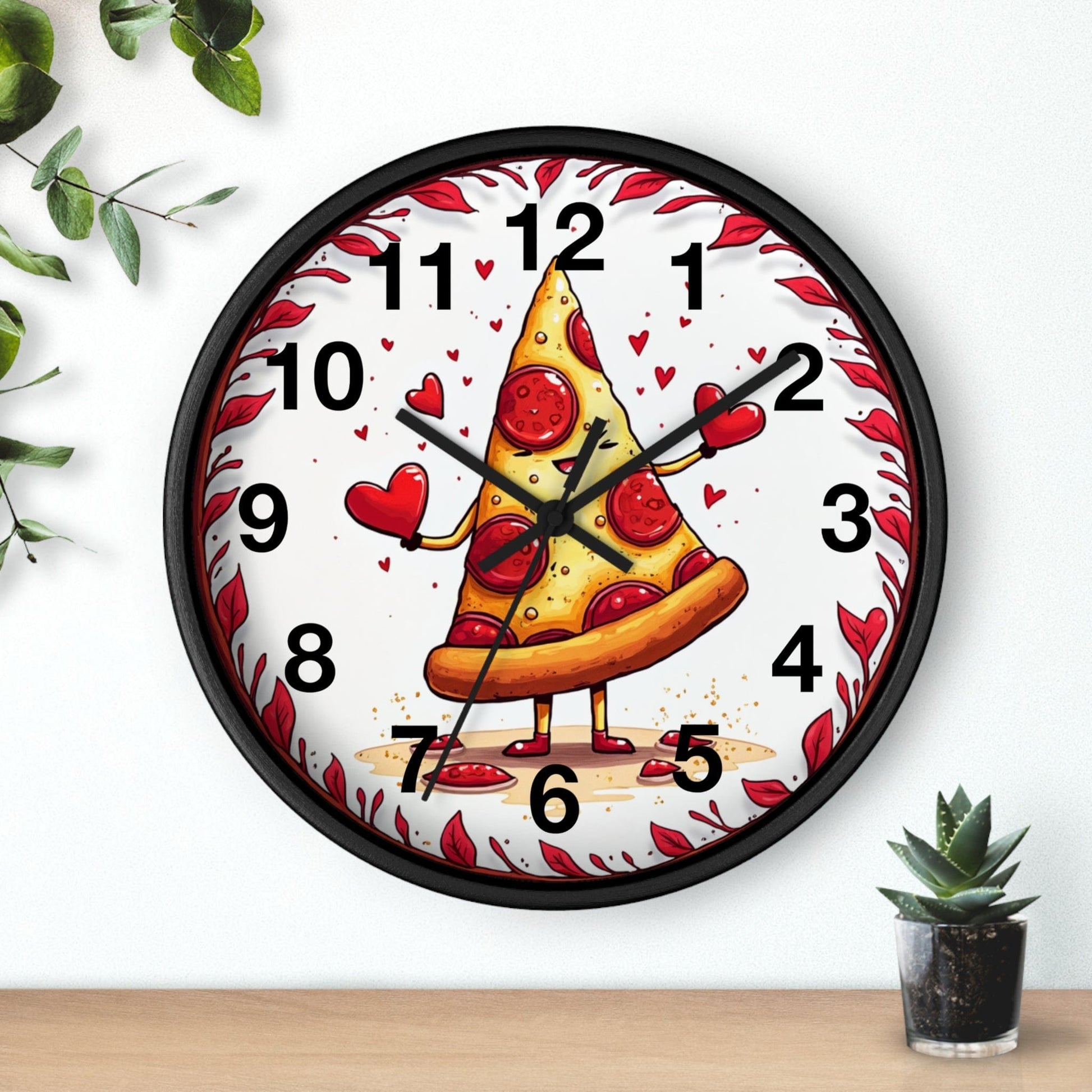 Printify Home Decor Black Base / Black / 10" Pizza Time Wall Clock - Kitchen Decor, Valentines Gift, Whimsical Timepiece, Heart Theme Home Accent, Fun Foodie Clock