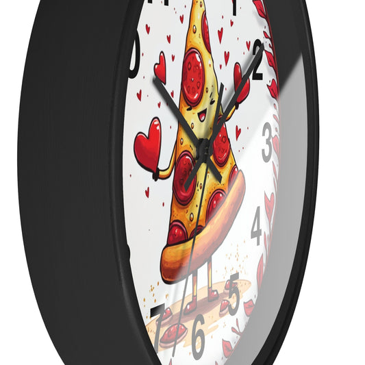 Printify Home Decor Black Base / Black / 10" Pizza Time Wall Clock - Kitchen Decor, Valentines Gift, Whimsical Timepiece, Heart Theme Home Accent, Fun Foodie Clock