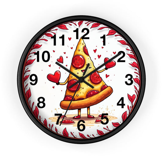 Printify Home Decor Black Base / Black / 10" Pizza Time Wall Clock - Kitchen Decor, Valentines Gift, Whimsical Timepiece, Heart Theme Home Accent, Fun Foodie Clock