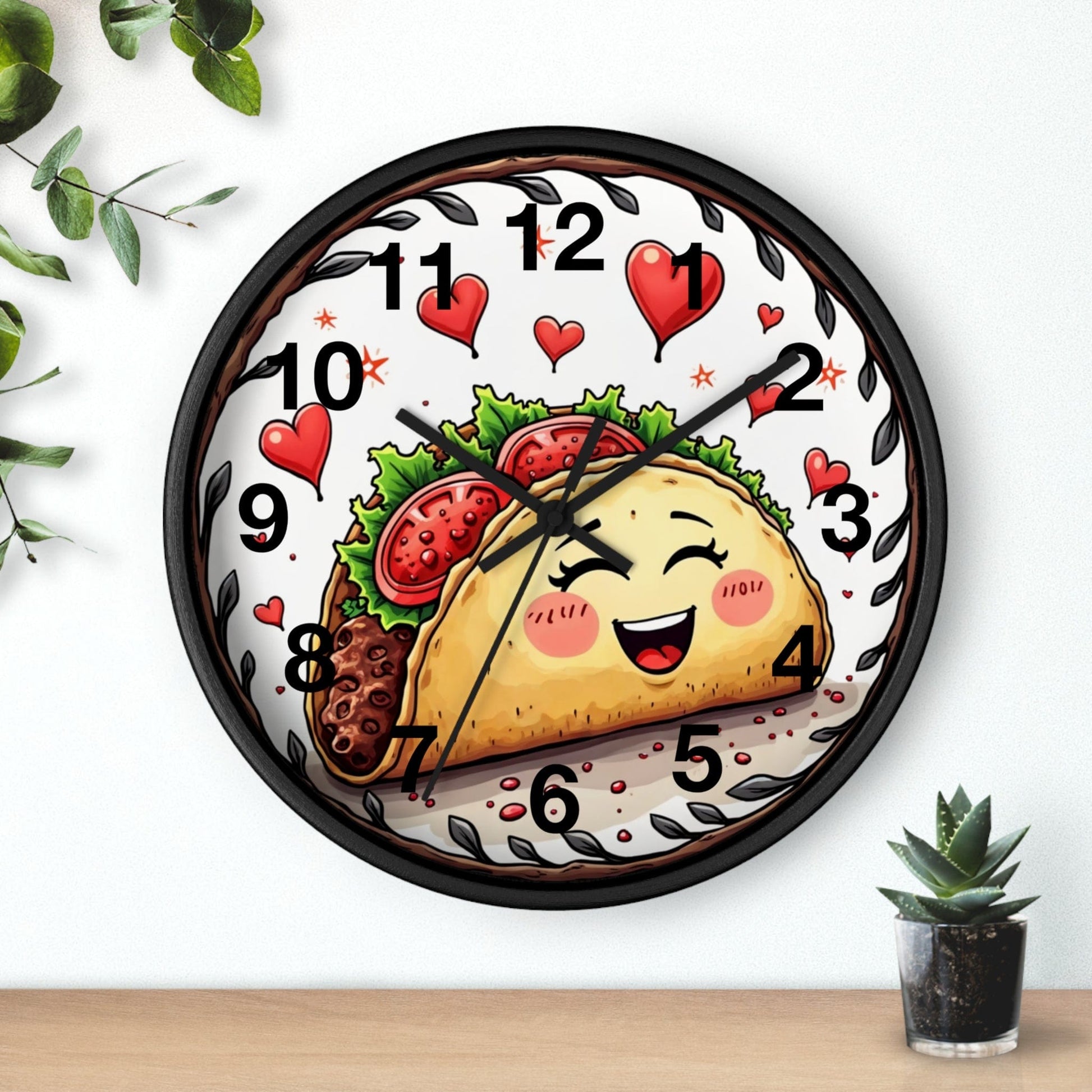 Printify Home Decor Black Base / Black / 10" Taco 'Bout Love O'clock - Wall Clock, Whimsical Timepiece, Fun Foodie Clock