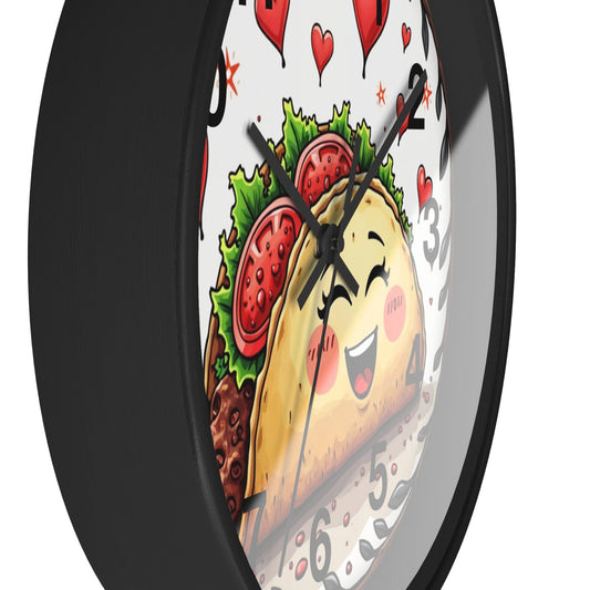Printify Home Decor Black Base / Black / 10" Taco 'Bout Love O'clock - Wall Clock, Whimsical Timepiece, Fun Foodie Clock
