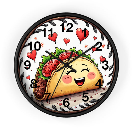 Printify Home Decor Black Base / Black / 10" Taco 'Bout Love O'clock - Wall Clock, Whimsical Timepiece, Fun Foodie Clock