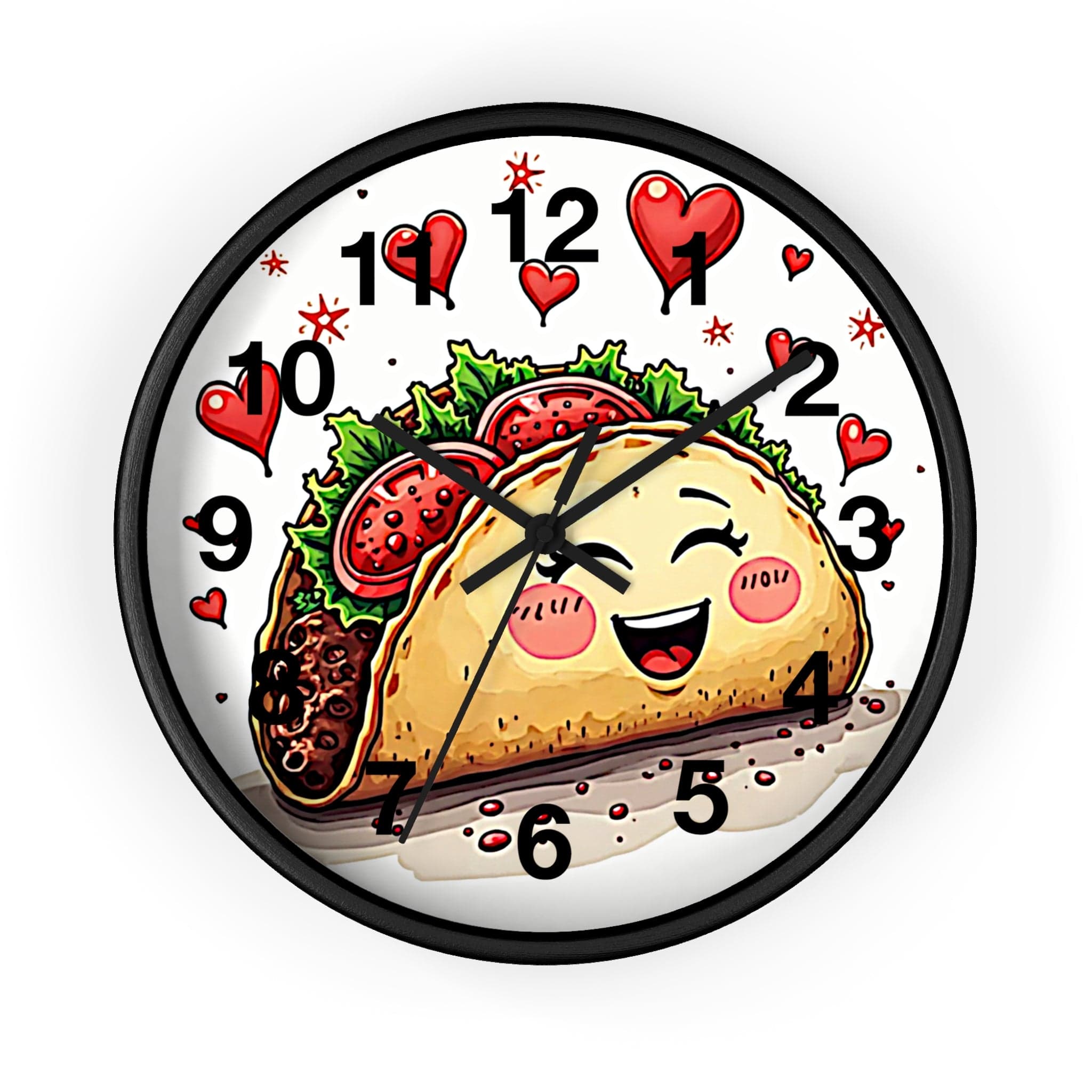Printify Home Decor Black Base / Black / 10" Taco 'Bout Love O'clock - Wall Clock, Whimsical Timepiece, Fun Foodie Clock
