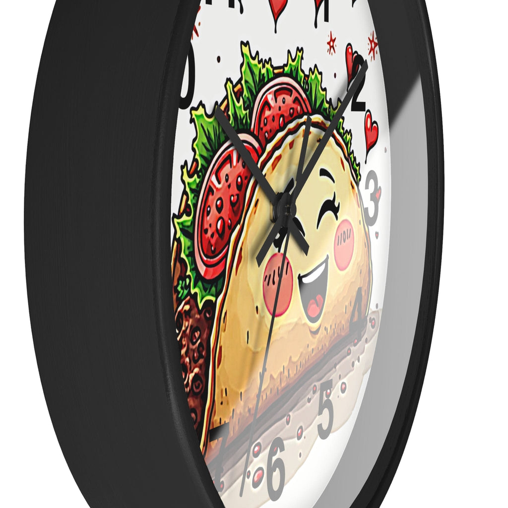 Printify Home Decor Black Base / Black / 10" Taco 'Bout Love O'clock - Wall Clock, Whimsical Timepiece, Fun Foodie Clock