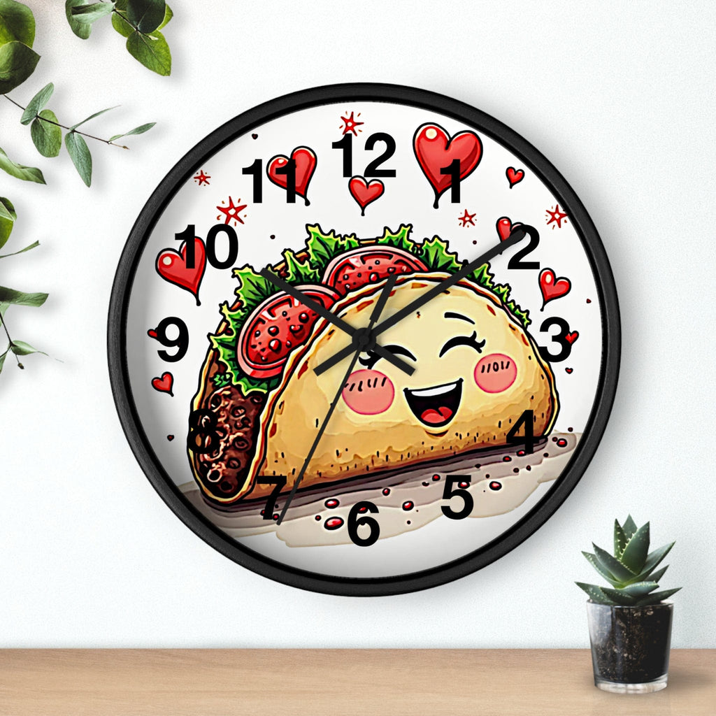 Printify Home Decor Black Base / Black / 10" Taco 'Bout Love O'clock - Wall Clock, Whimsical Timepiece, Fun Foodie Clock