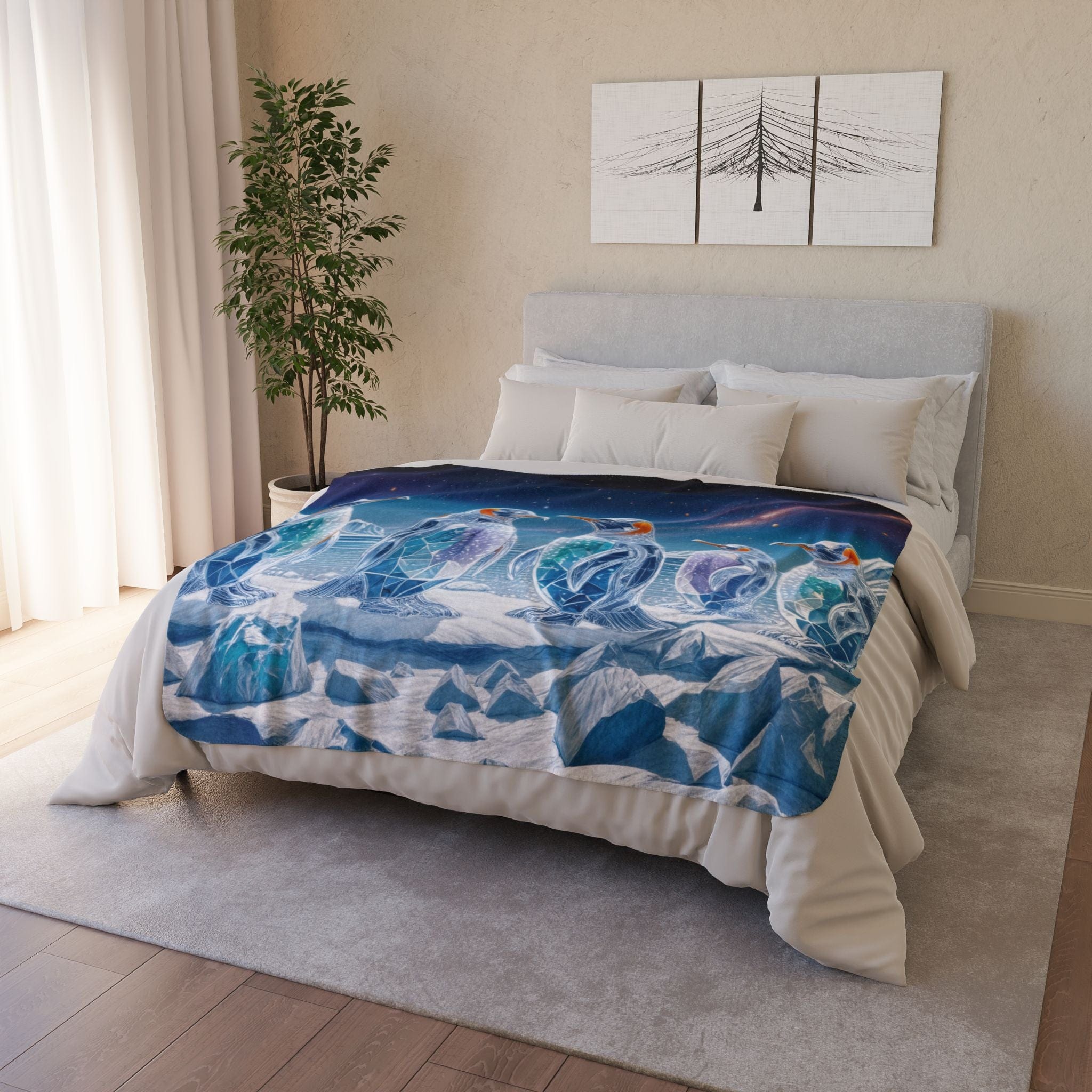 Printify Home Decor Crystal Penguins - Sherpa Blanket