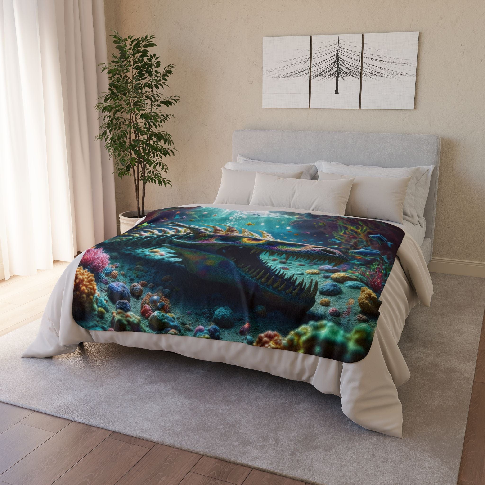 Printify Home Decor Dragon Bones Underwater - Sherpa Blanket