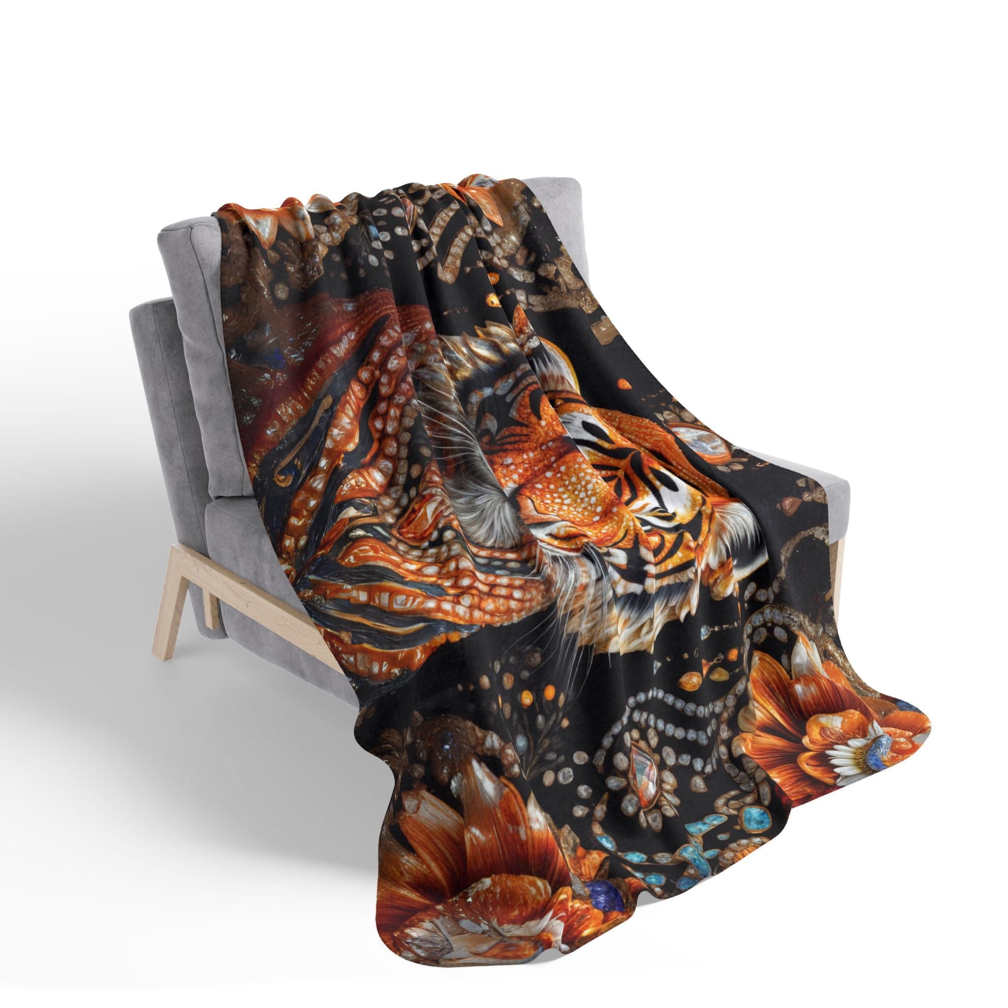 Printify Home Decor Gem Flower Tiger - Sherpa Blanket