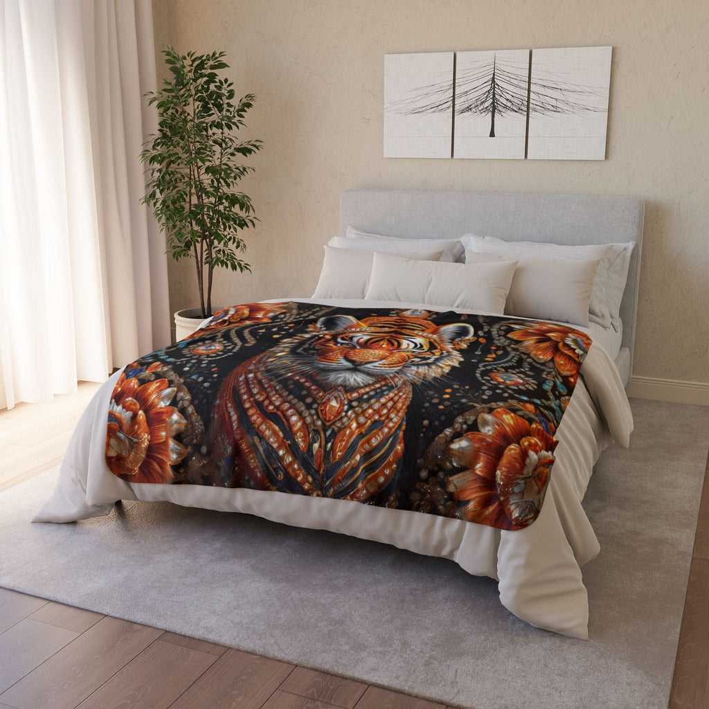 Printify Home Decor Gem Flower Tiger - Sherpa Blanket