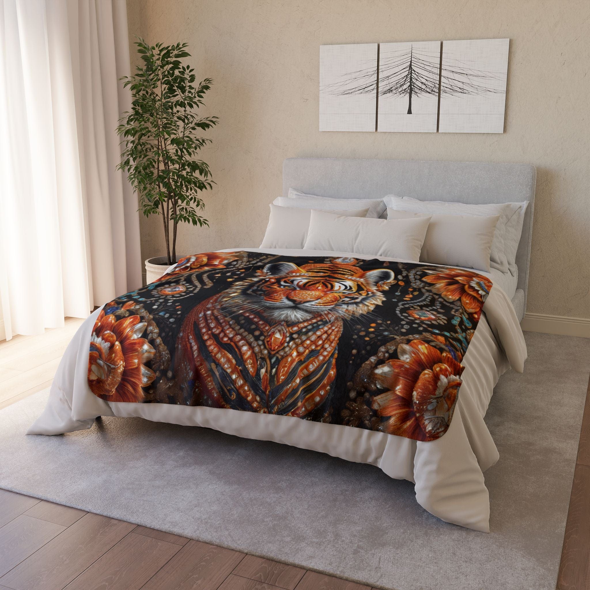 Printify Home Decor Gem Flower Tiger - Sherpa Blanket