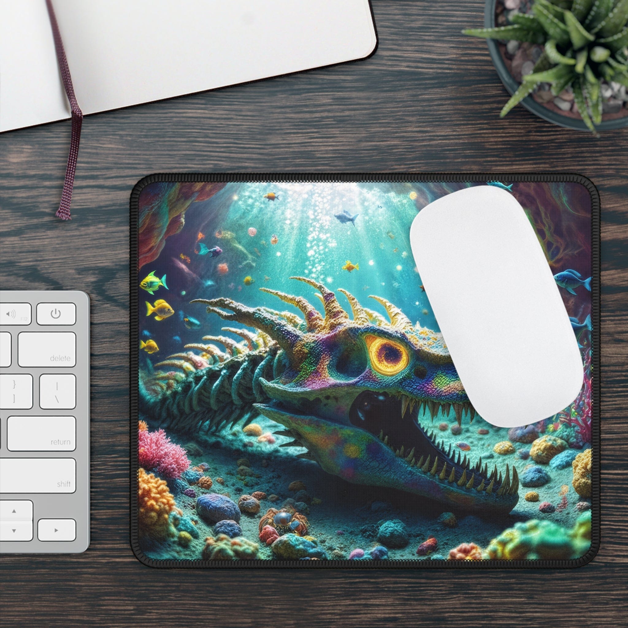 Printify Home Decor Rectangle / 9" × 7" Dragon Bones Underwater - Desk Mat Mouse Pad Gamer Gift Office Decor