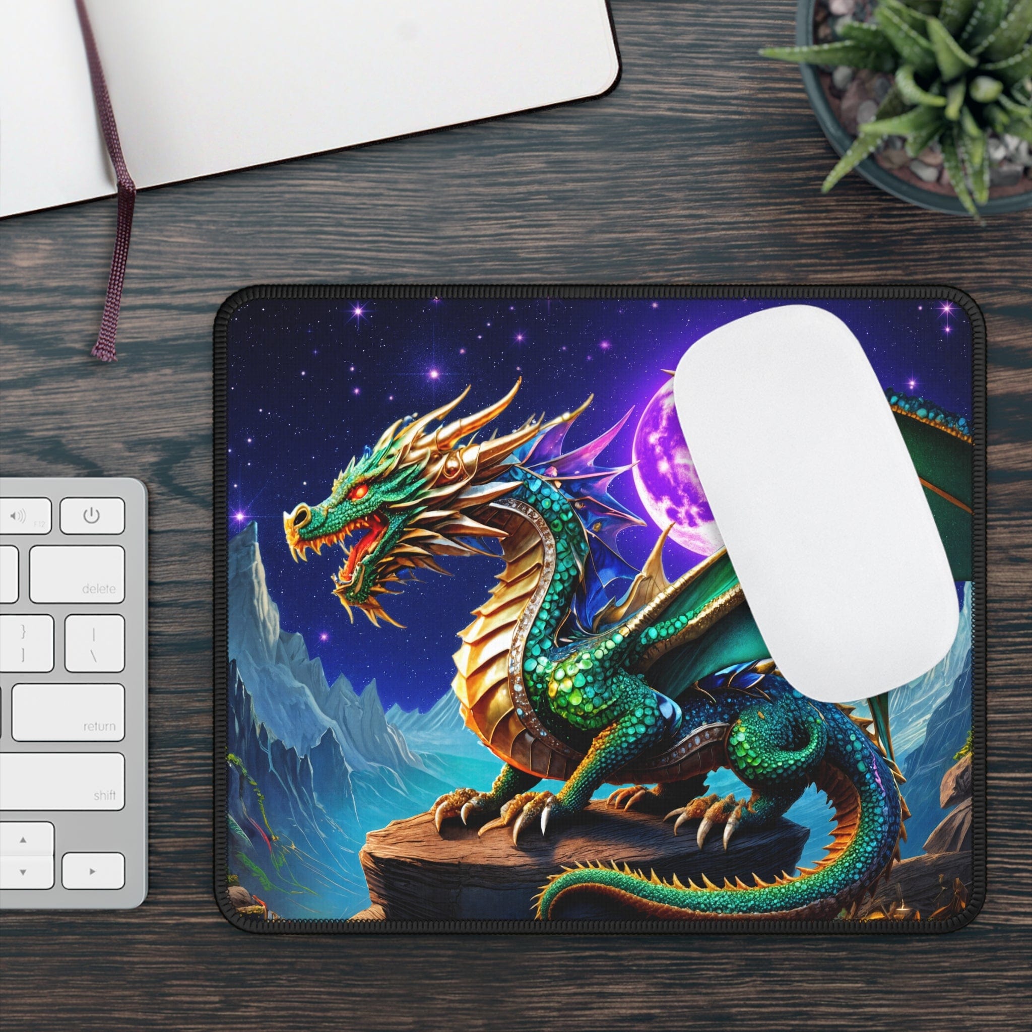 Printify Home Decor Rectangle / 9" × 7" Gem Moon Dragon - Desk Mat Mouse Pad Gamer Gift Office Decor