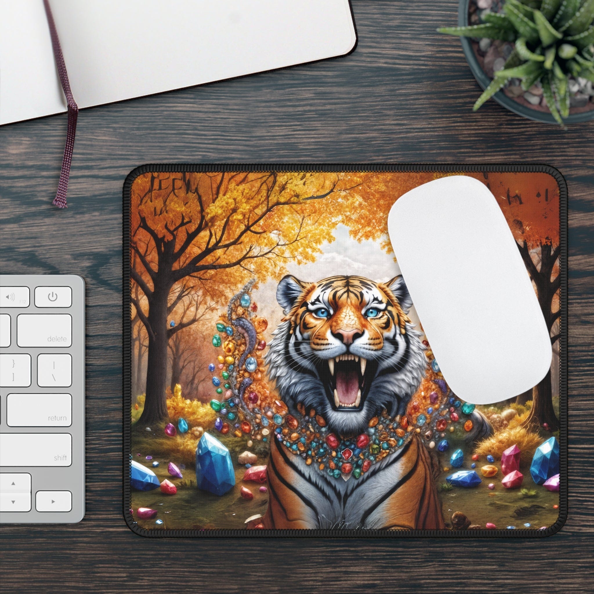 Printify Home Decor Rectangle / 9" × 7" Gem Tiger - Desk Mat Mouse Pad Gamer Gift Office Decor