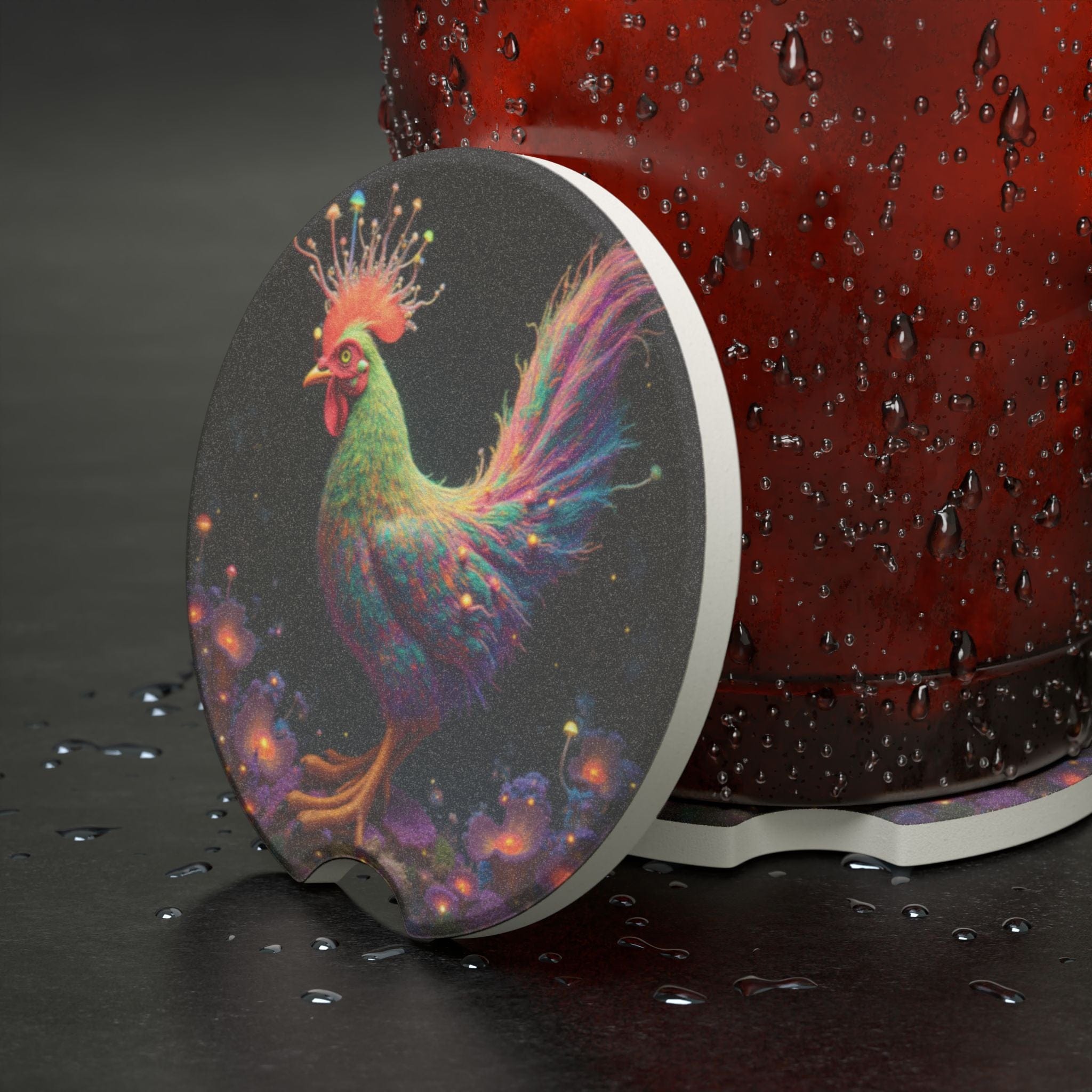 Printify Home Decor Rooster Soapstone Car Coaster: Vibrant Automotive Decor