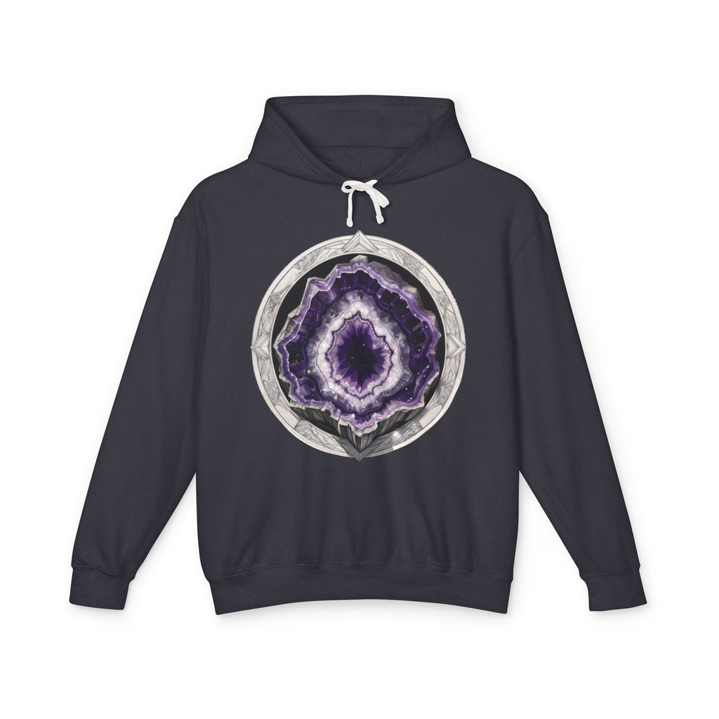 Printify Hoodie S / Black Amethyst Crystals Gemstones - Lightweight Hoodie (Print On Front)