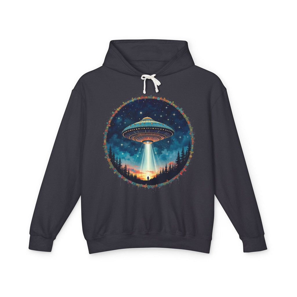 Printify Hoodie S / Black Hover Above UFO Cosmic - Lightweight Hoodie