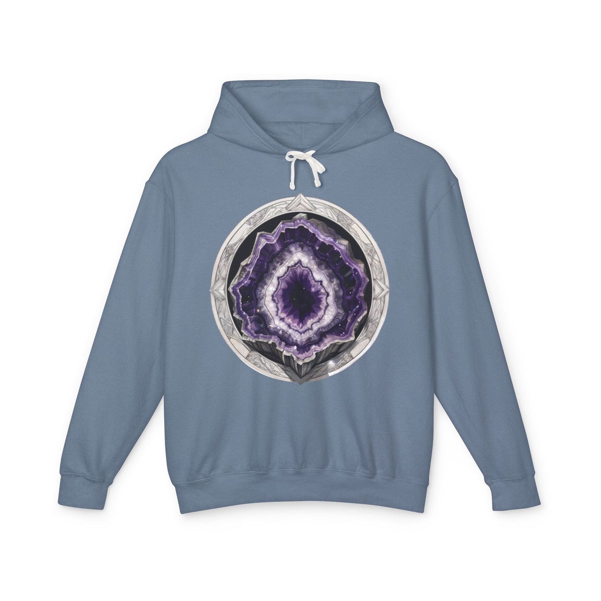 Printify Hoodie S / Blue Jean Amethyst Crystals Gemstones - Lightweight Hoodie (Print On Front)