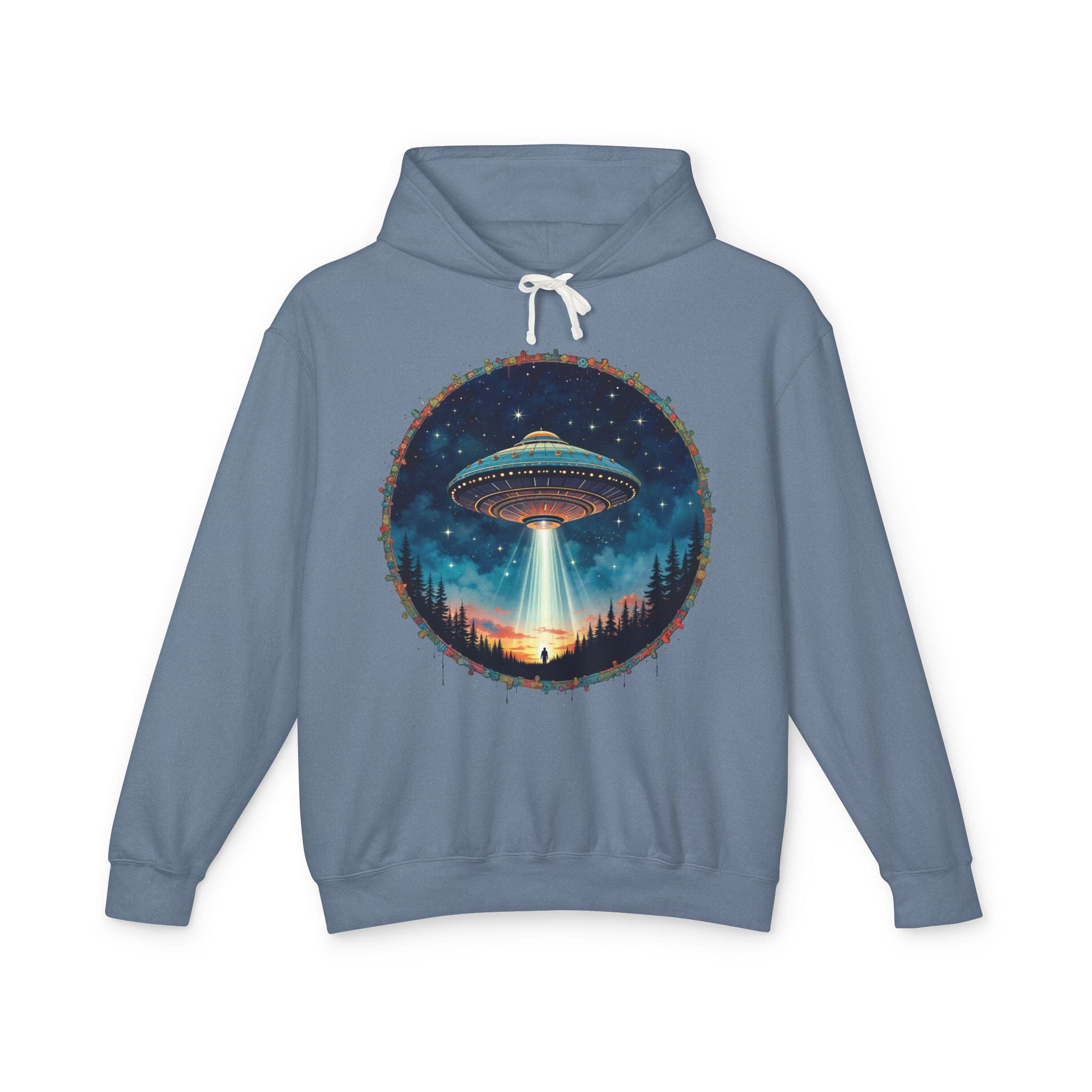 Printify Hoodie S / Blue Jean Hover Above UFO Cosmic - Lightweight Hoodie