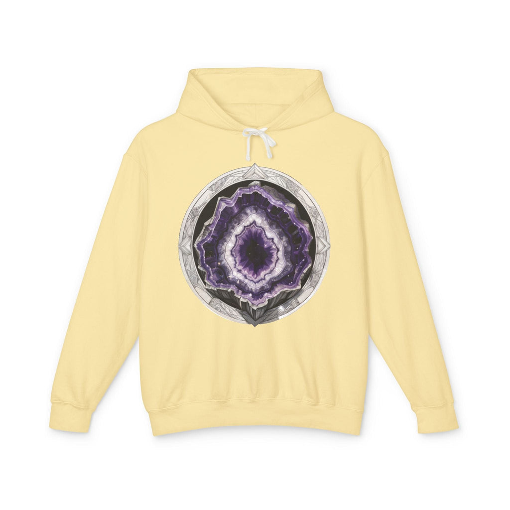 Printify Hoodie S / Butter Amethyst Crystals Gemstones - Lightweight Hoodie (Print On Front)