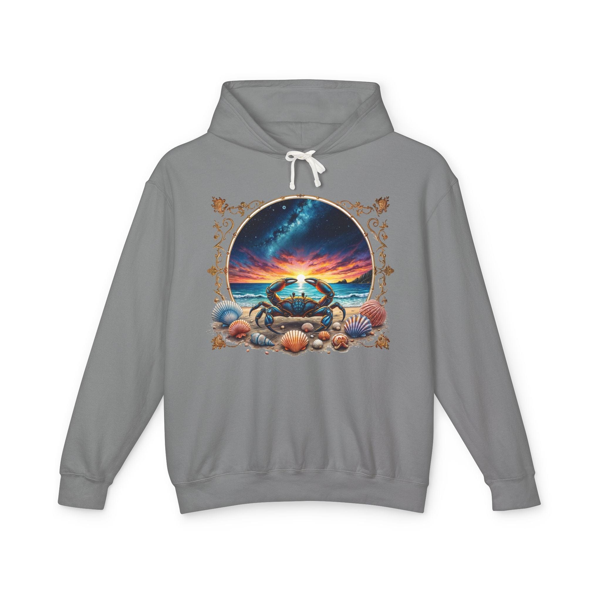 Printify Hoodie S / Grey Cancer Zodiac & Astrology - Lightweight Hoodie (Print On Front)
