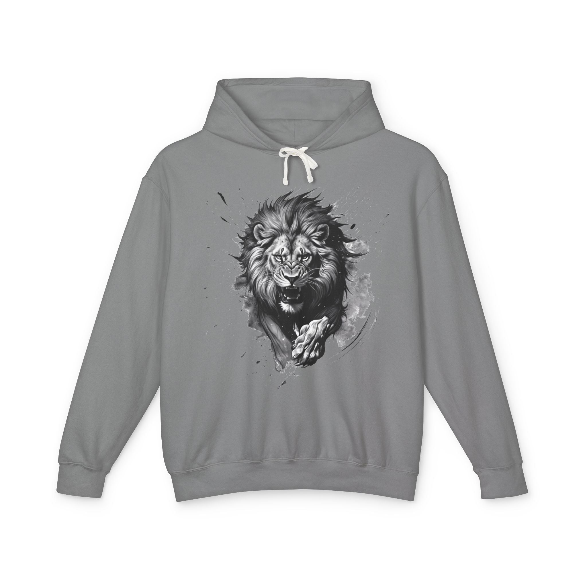 Printify Hoodie S / Grey Lion Charge Motivation - Lightweight Hoodie