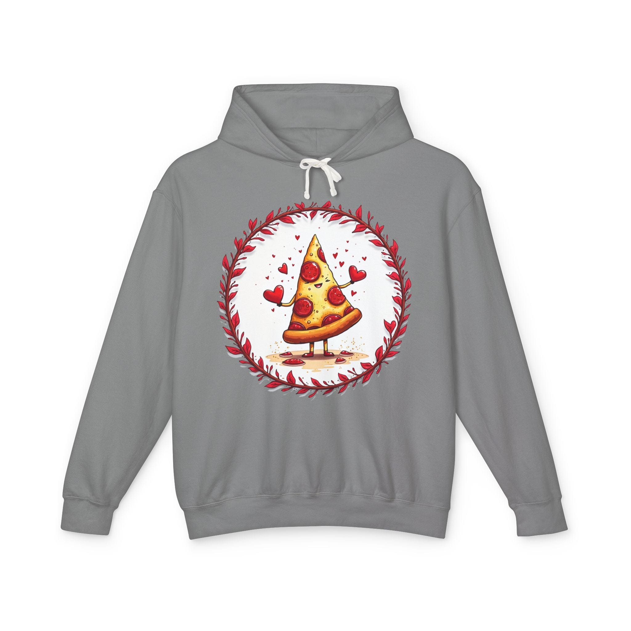 Printify Hoodie S / Grey Love at First Bite Pizza Love & Fun - Lightweight Hoodie