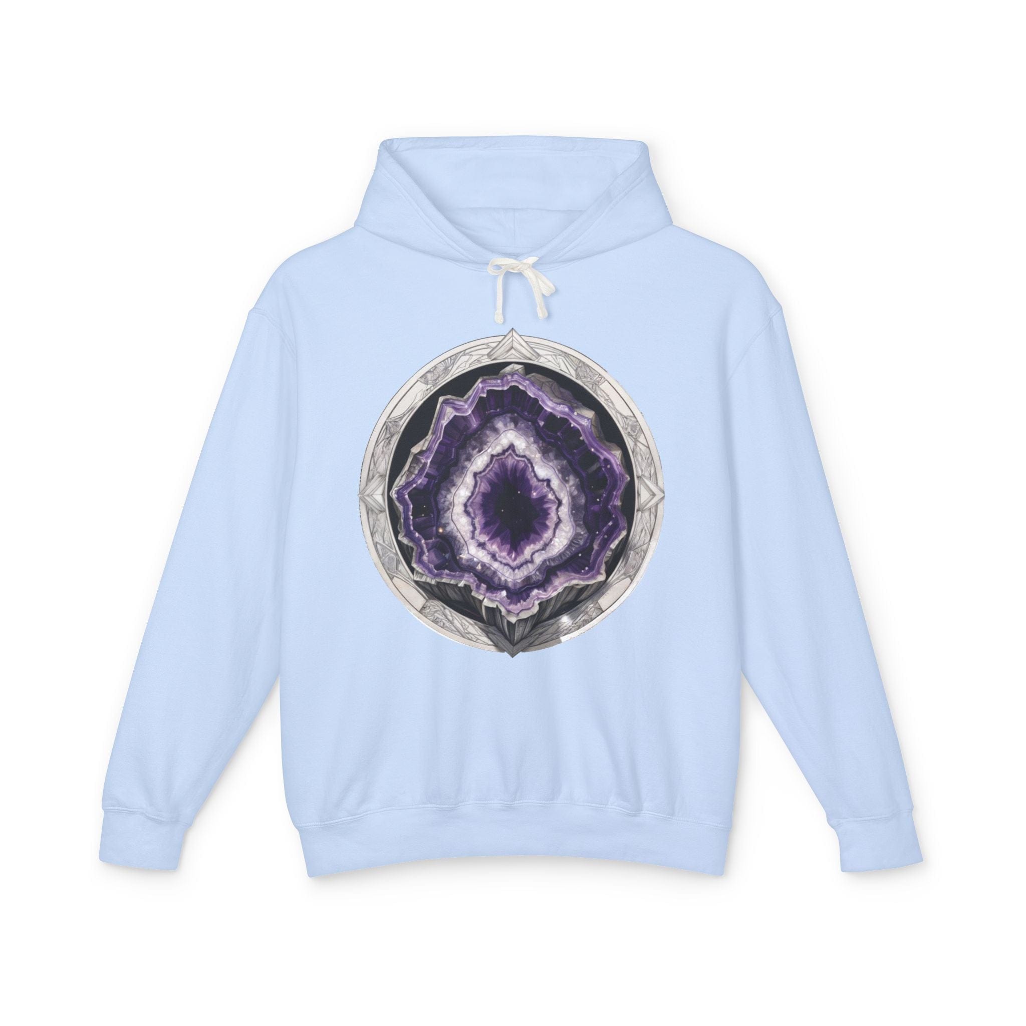 Printify Hoodie S / Hydrangea Amethyst Crystals Gemstones - Lightweight Hoodie (Print On Front)