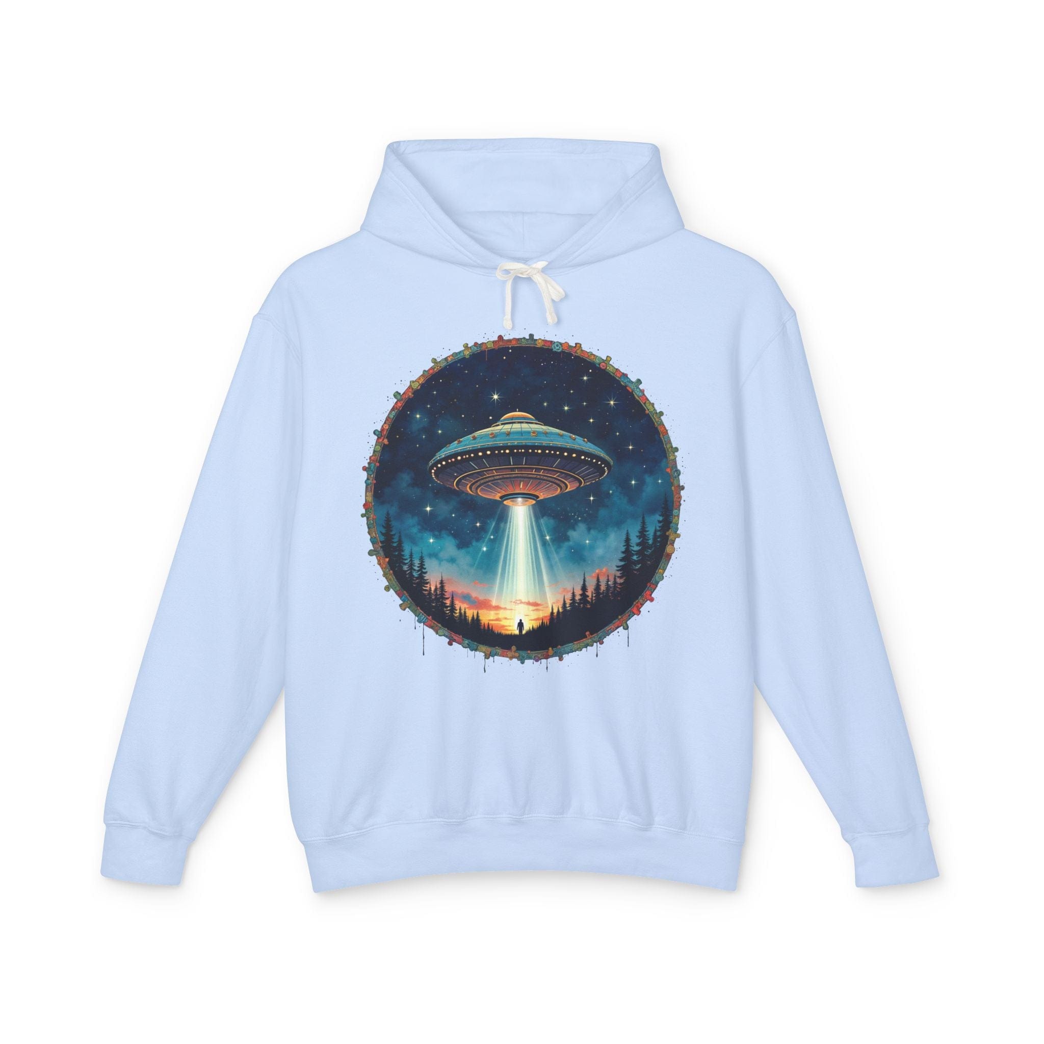 Printify Hoodie S / Hydrangea Hover Above UFO Cosmic - Lightweight Hoodie
