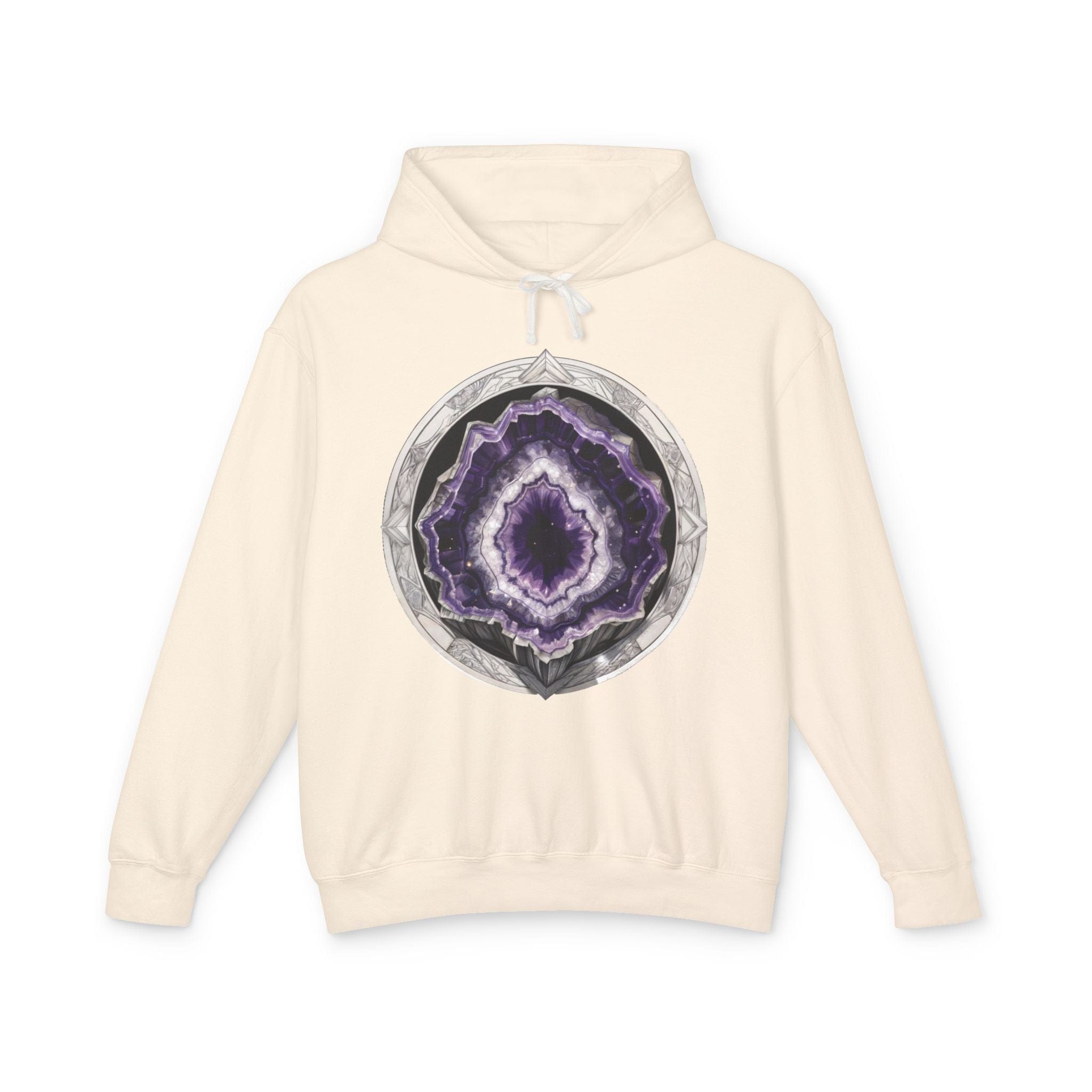 Printify Hoodie S / Ivory Amethyst Crystals Gemstones - Lightweight Hoodie (Print On Front)