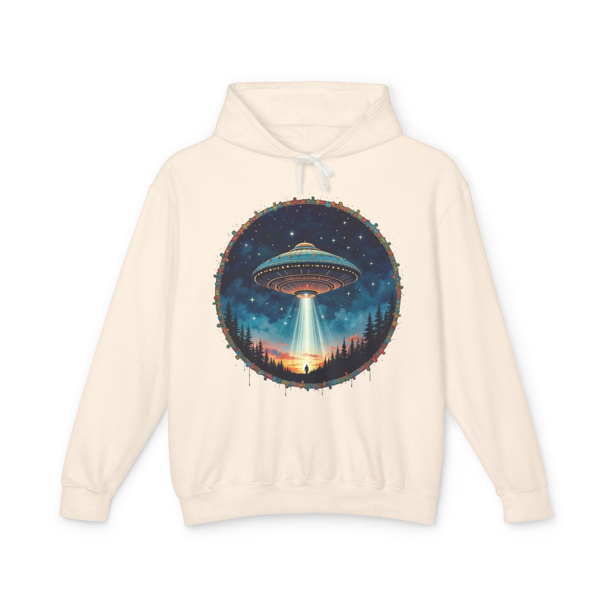 Printify Hoodie S / Ivory Hover Above UFO Cosmic - Lightweight Hoodie