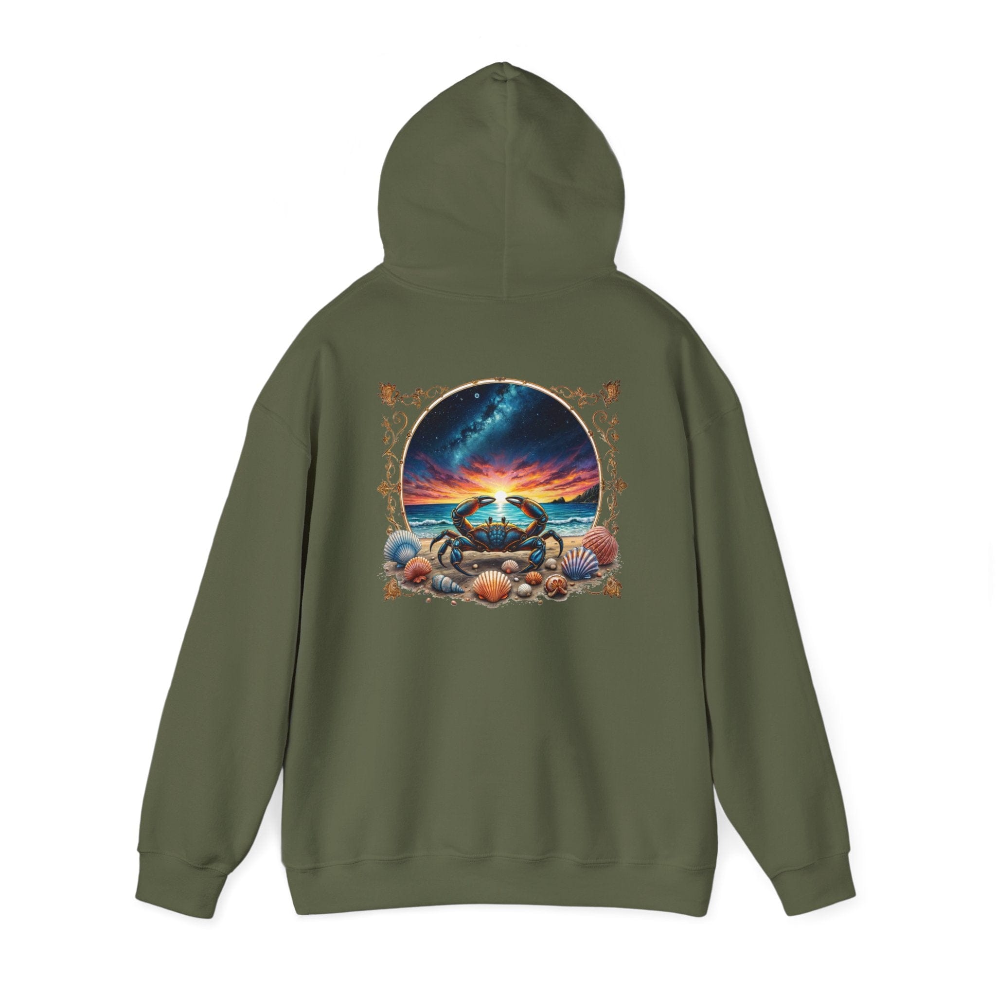 Printify Hoodie S / Military Green Cancer Zodiac & Astrology - Heavyweight Hoodie (Print On Back)