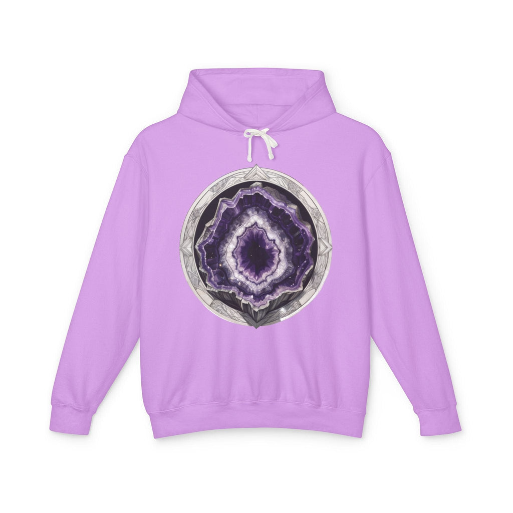 Printify Hoodie S / Neon Violet Amethyst Crystals Gemstones - Lightweight Hoodie (Print On Front)
