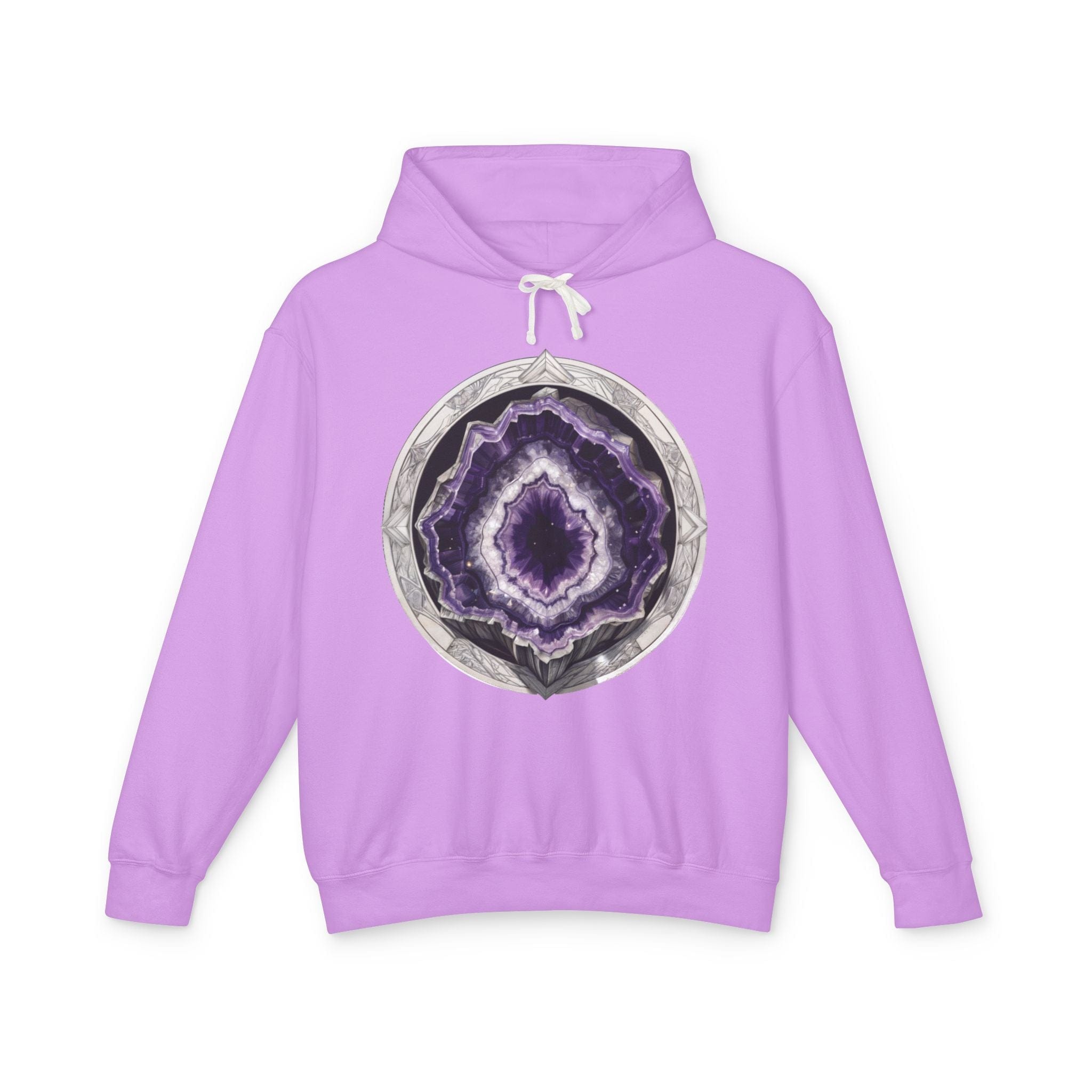 Printify Hoodie S / Neon Violet Amethyst Crystals Gemstones - Lightweight Hoodie (Print On Front)