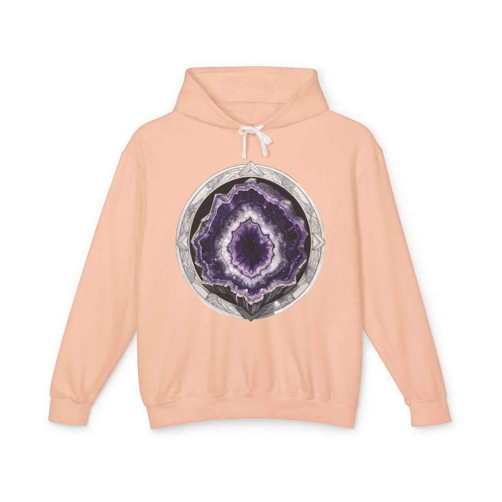 Printify Hoodie S / Peachy Amethyst Crystals Gemstones - Lightweight Hoodie (Print On Front)