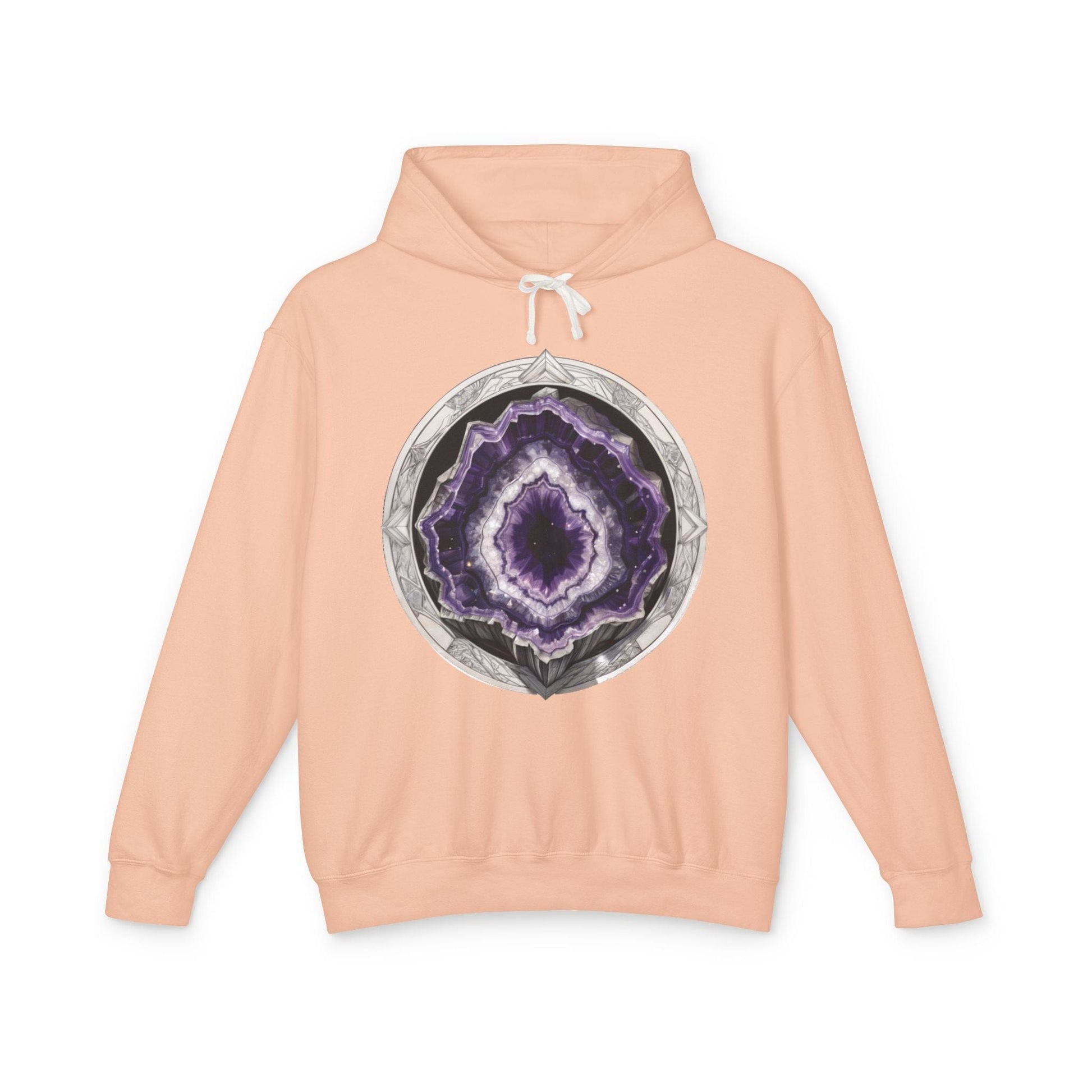 Printify Hoodie S / Peachy Amethyst Crystals Gemstones - Lightweight Hoodie (Print On Front)