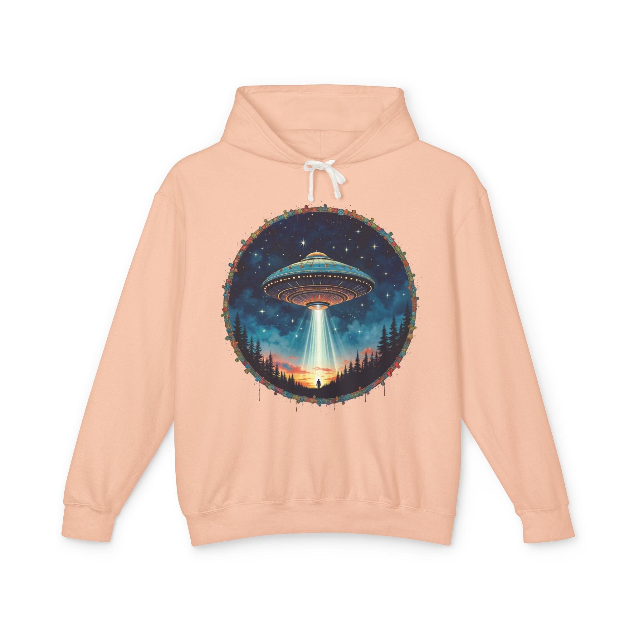 Printify Hoodie S / Peachy Hover Above UFO Cosmic - Lightweight Hoodie