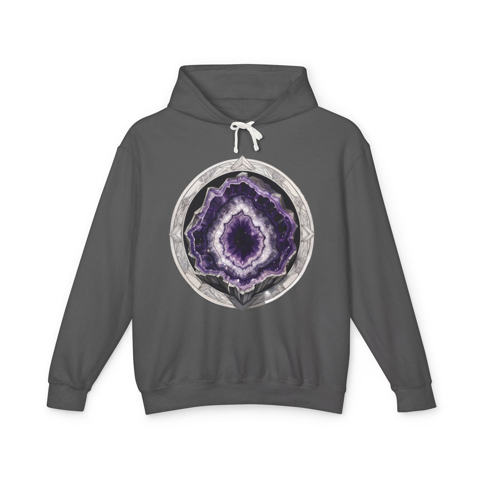 Printify Hoodie S / Pepper Amethyst Crystals Gemstones - Lightweight Hoodie (Print On Front)