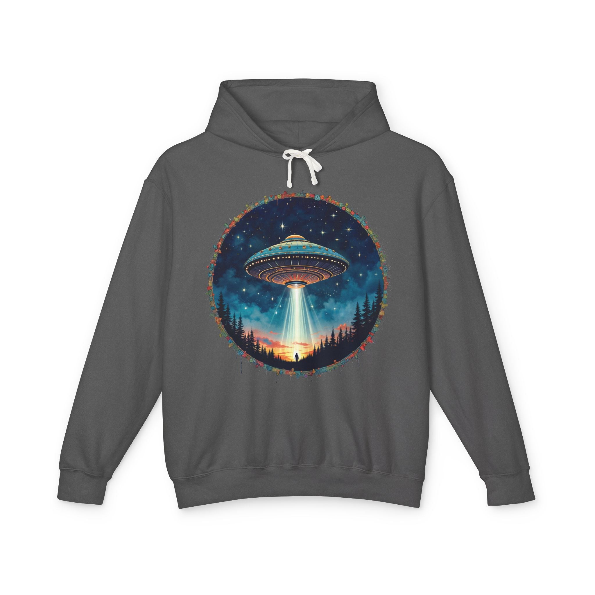 Printify Hoodie S / Pepper Hover Above UFO Cosmic - Lightweight Hoodie