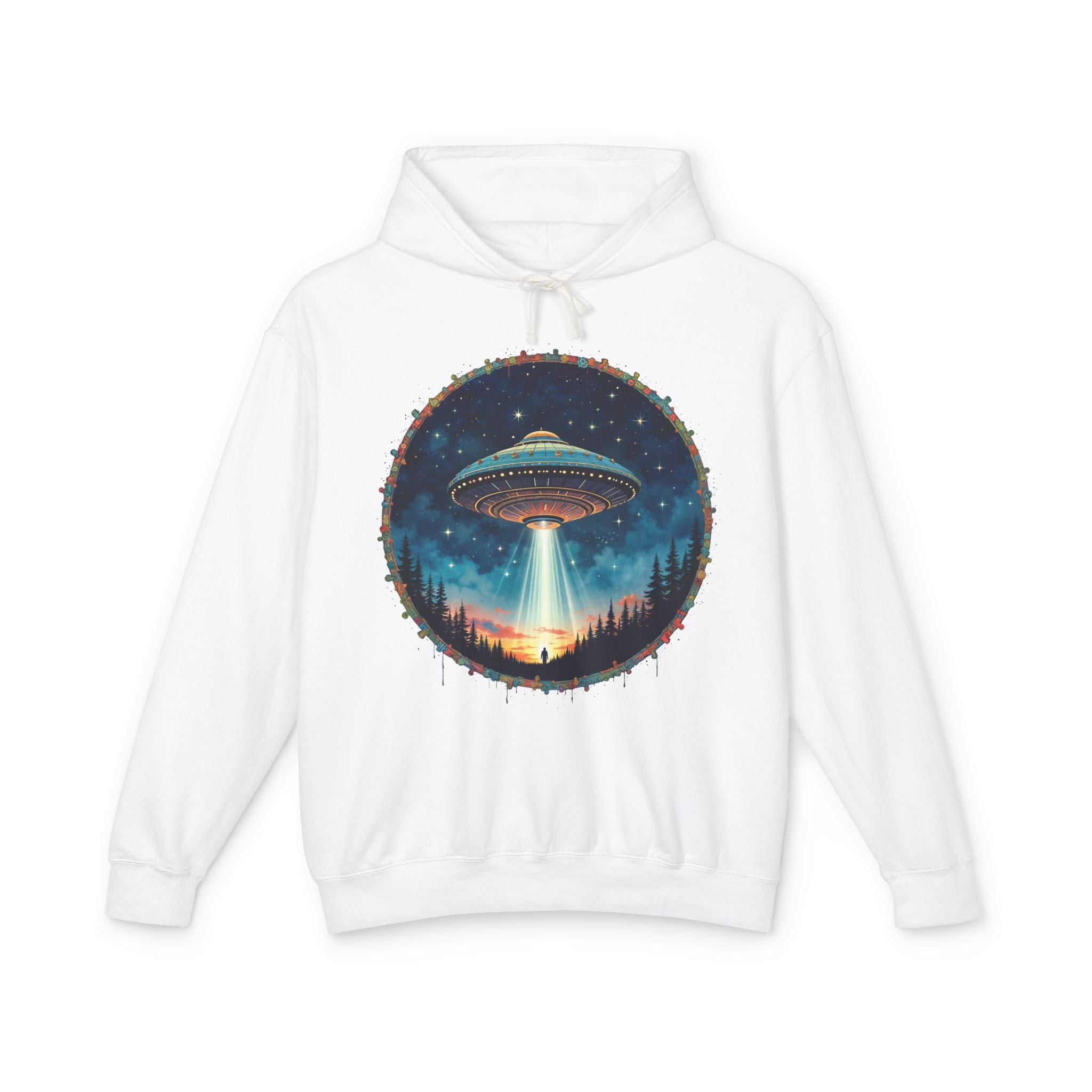 Printify Hoodie S / White Hover Above UFO Cosmic - Lightweight Hoodie