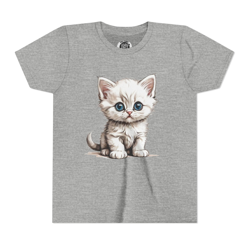 Printify Kids clothes S / Athletic Heather Cute Kitten Youth Tee, Cat Lover Gift, Kids T-Shirt, Animal Lover Shirt, Birthday Present, Fun Casual Wear