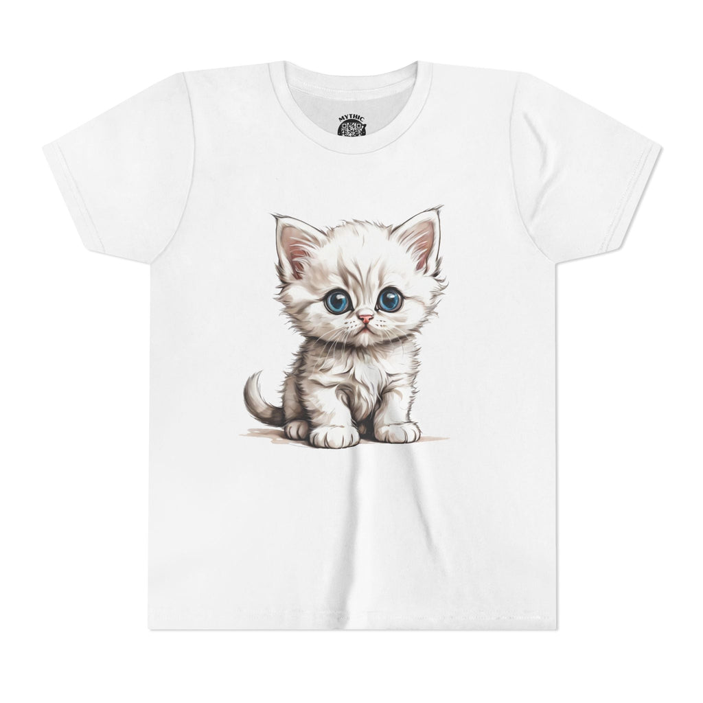 Printify Kids clothes S / White Cute Kitten Youth Tee, Cat Lover Gift, Kids T-Shirt, Animal Lover Shirt, Birthday Present, Fun Casual Wear