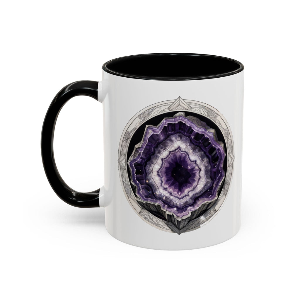 Printify Mug 11oz / Black Amethyst Gemstone Coffee Mug with Inspirational Quote and QR Code Perfect Gift for Mindfulness Lovers and Crystal Spiritual Seekers