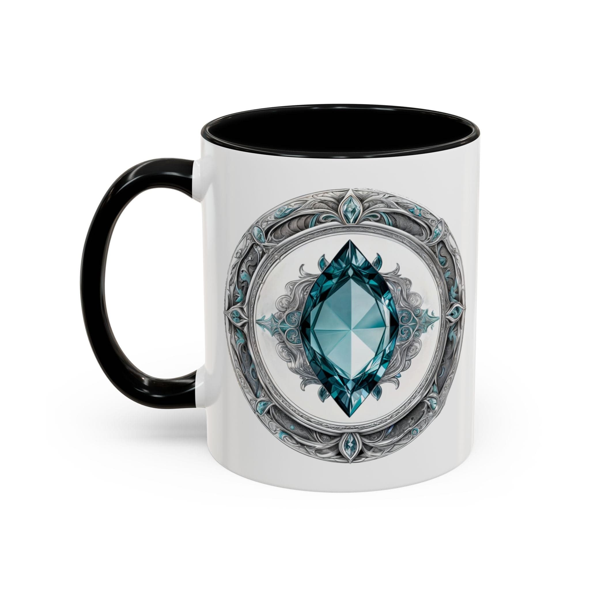 Printify Mug 11oz / Black Aquamarine Crystal Coffee Mug with Soothing Quote and QR Code Great Gift for Ocean Lovers Gemstone and Meditation Enthusiasts